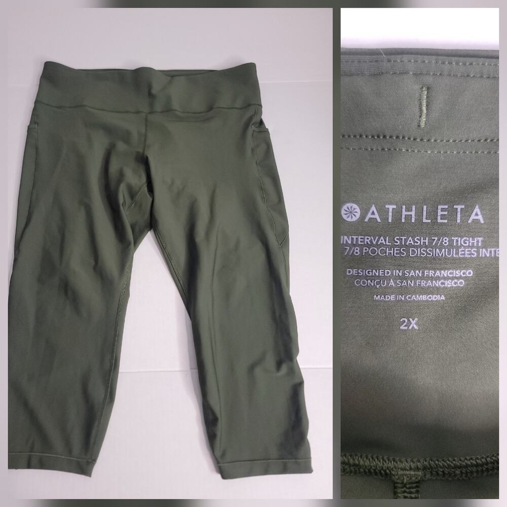 Athleta Leggings Sz 2X Interval Stash Pocket 7/8 High Rise Green